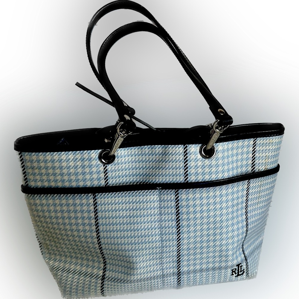 Lauren Ralph Lauren  Tote Purse Blue White Pattern